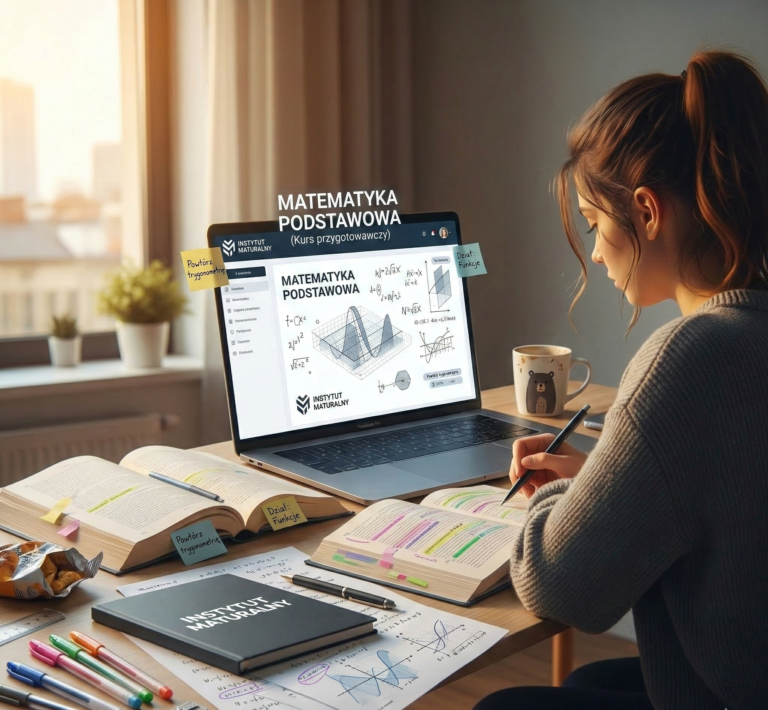 Uczennica przygotowująca się do egzaminu, wizualizacja: kurs maturalny matematyka podstawowa w Instytucie Maturalnym.